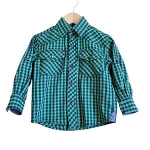 PD&C Toddler Button Down Shirt Green Plaid Long Sleeve Boys Size 2T